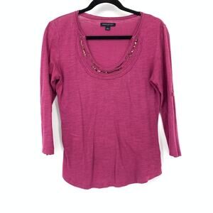Banana Republic Embellished Scoop Neck 3/4 Sleeve T-Shirt Womens Size Small Pink